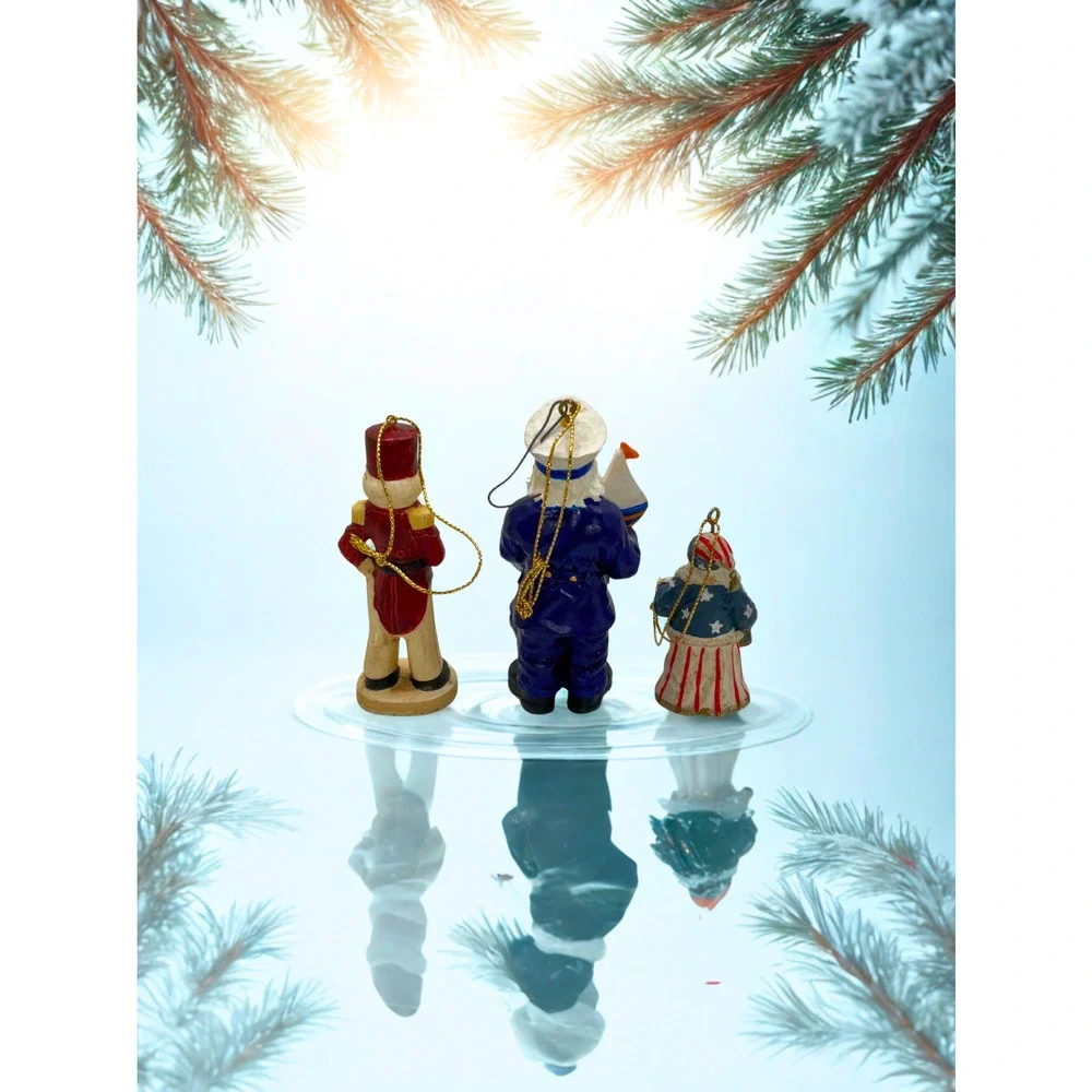 Kurt S Adler Wooden Toy Soldier Santa Captain Christmas Ornaments Lot Of 3 - Picture 4 of 13